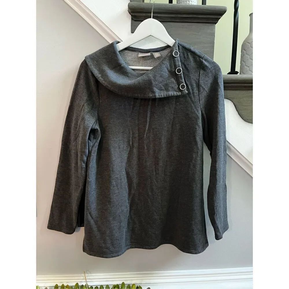 Chico’s Gray Button Down Collar Super Soft & Cozy Pull Over Sz 0 or XS EUC
